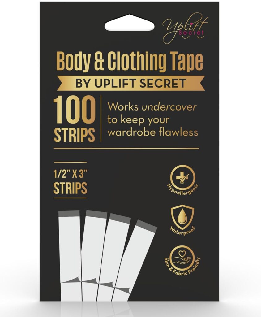 Uplift Secret Fashion Clothing Tape Double Sided – Clear Tape for Clothes, Body, and All Skin Shades (100 Strips)